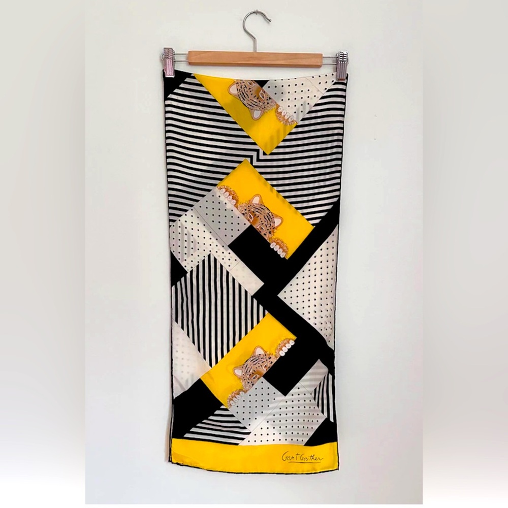 Gant Gaither Vintage silk scarf stripe dots and Big Cats Tiger yellow black